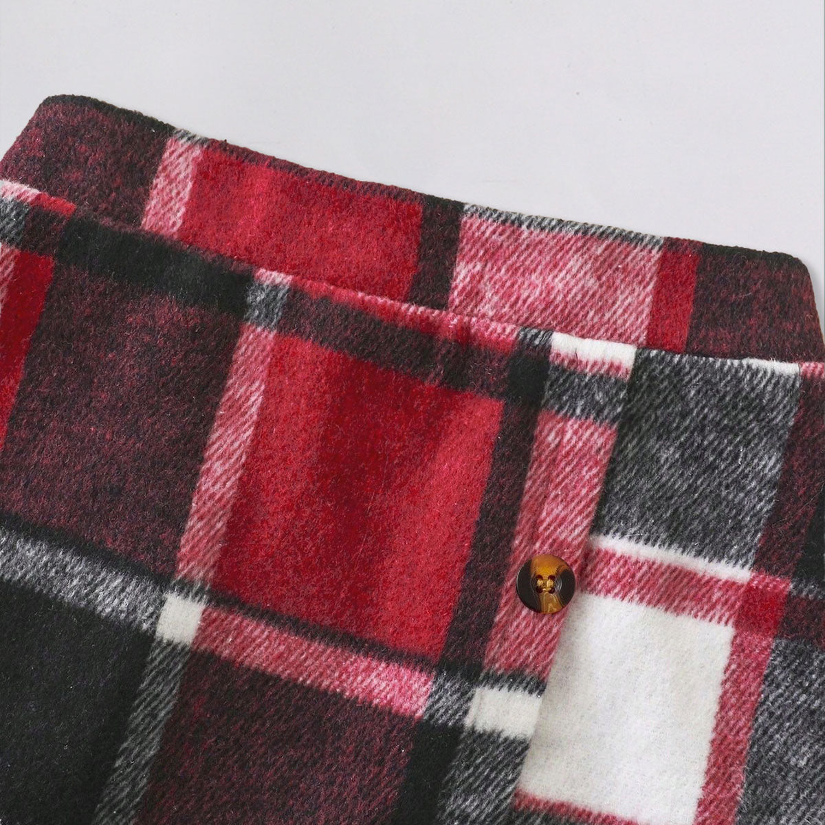 Girls Stand Collar Rib Top With Red Checked Skirt & Beret Hat Set Sets