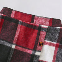 Girls Stand Collar Rib Top With Red Checked Skirt & Beret Hat Set Sets