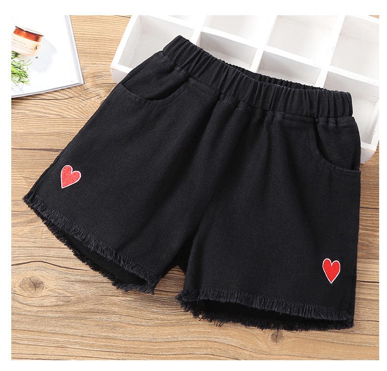 Girls Black Hot Shorts with Raw Hem and Motifs Shorts Style 3 2-3 Y 