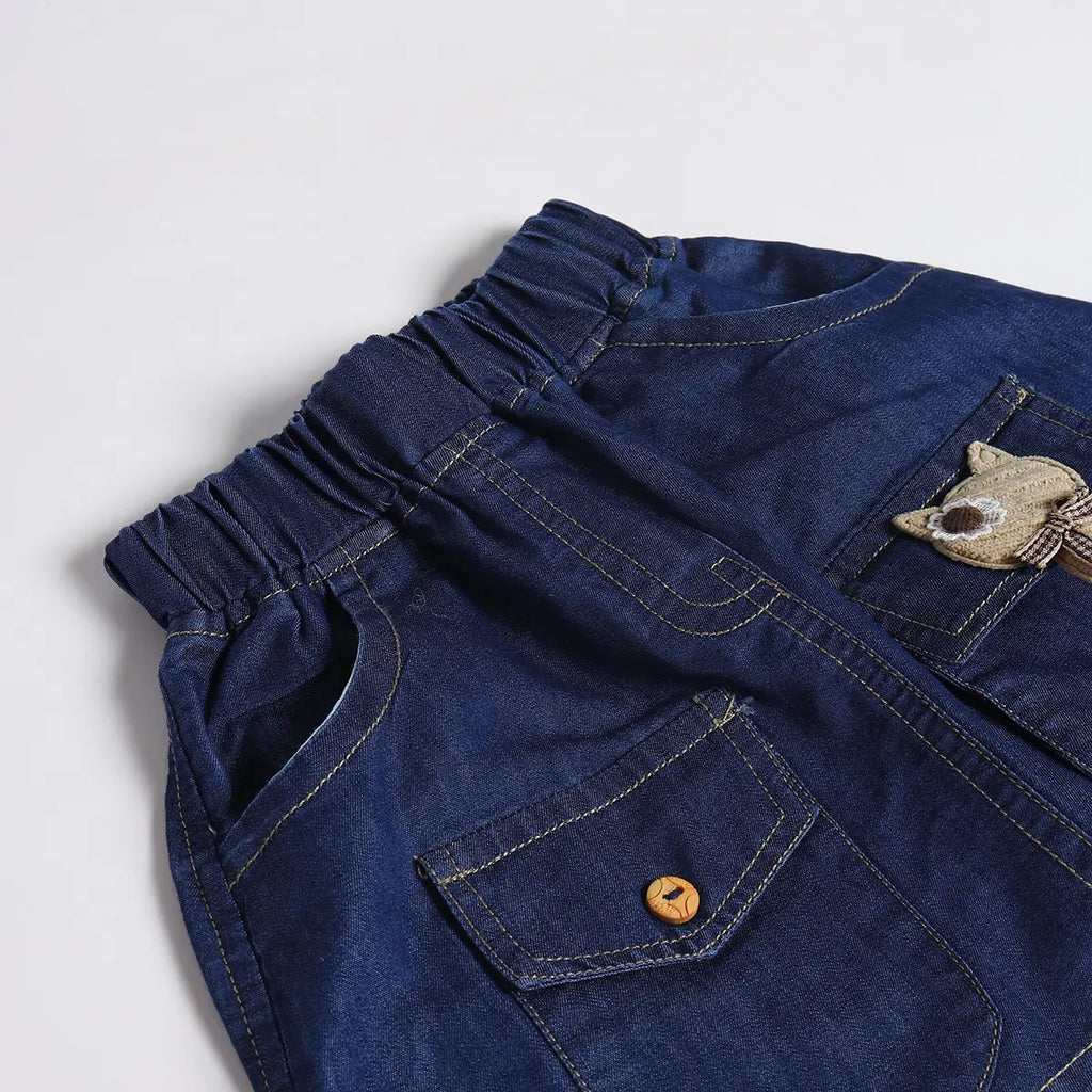 Girls Dark Blue Animal Applique Denim Short With Skirt Sets 2 pc. Sets