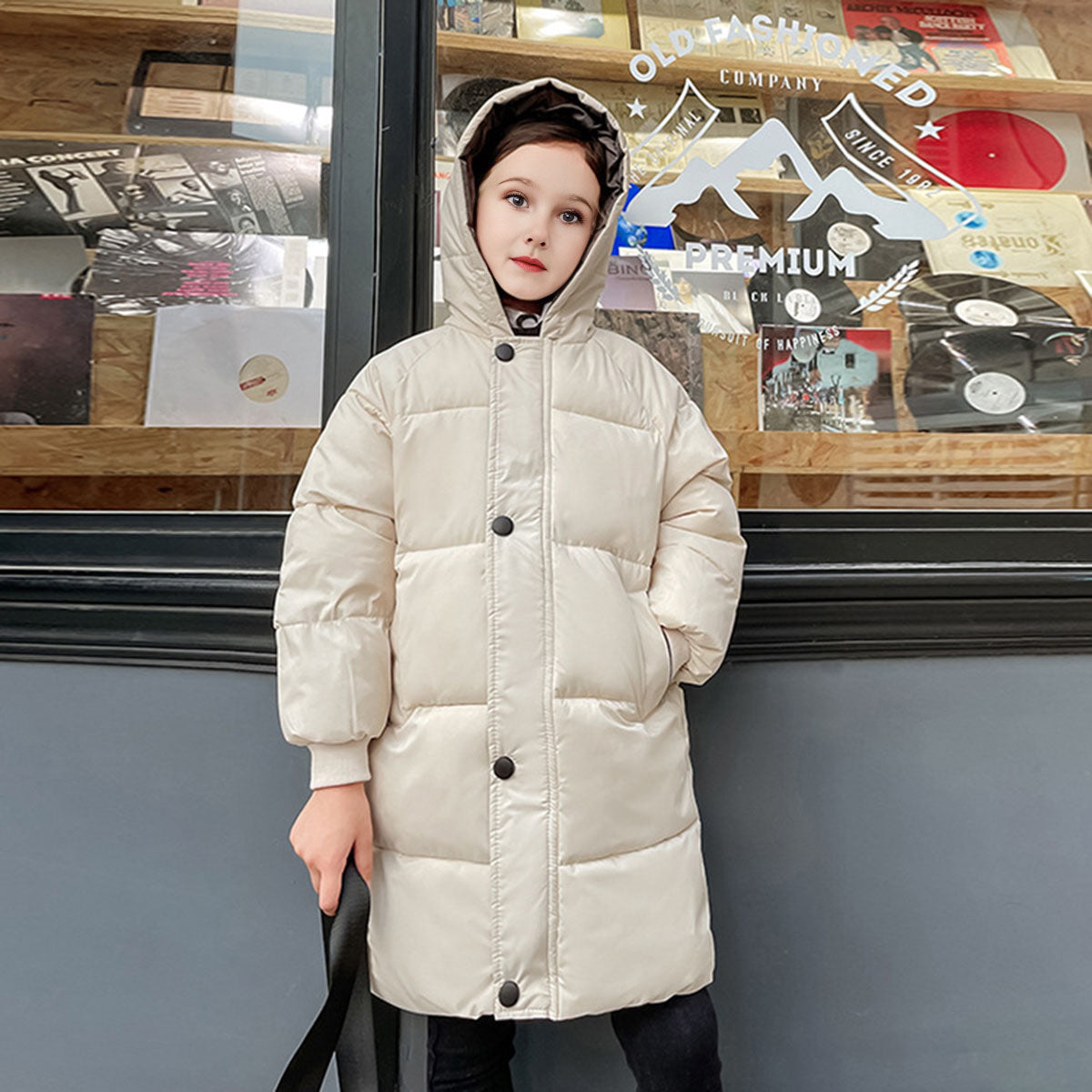 Girls Apricot Solid Puffer Hooded Down Jacket Coats & Jackets Apricot 2-3 Y