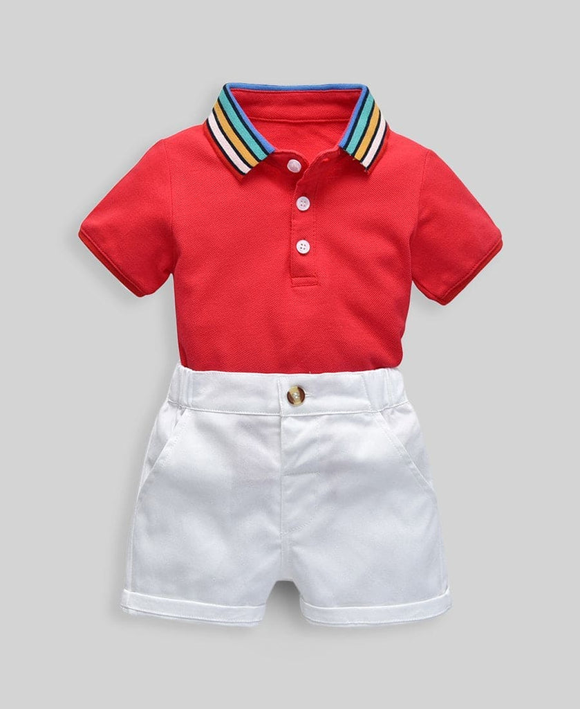 Boys Red Casual Wear T-Shirt & Shorts Clothing Sets