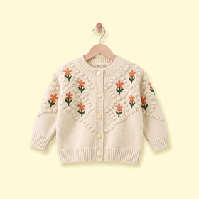 Girls Cream Floral Long Sleeve Cardigan Sweaters & Cardigans Cream 1-2 Y