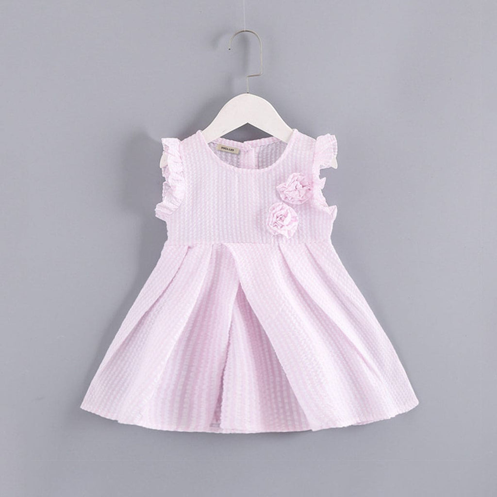 Girls Dress with Flower Applique Casual Dresses Pink 2-3 Y