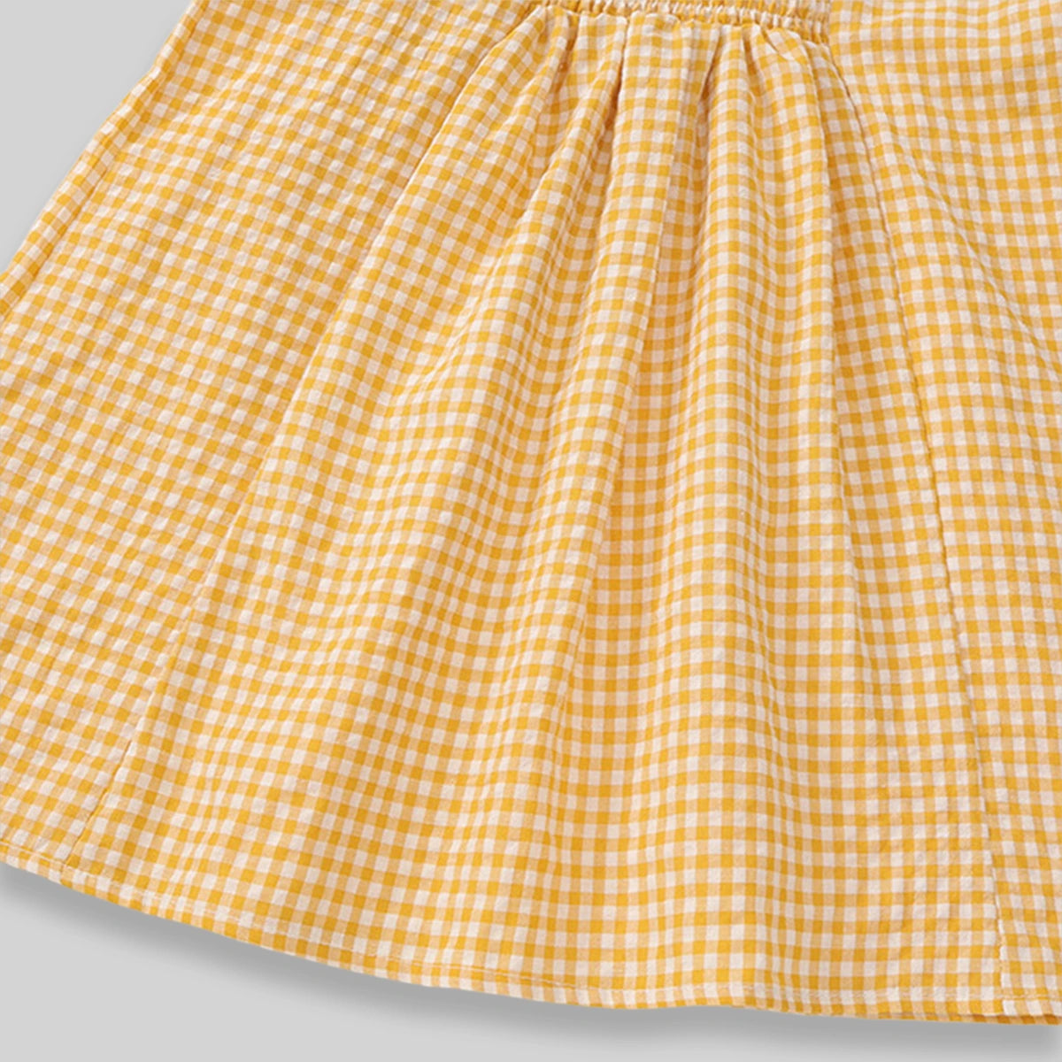 Girls Yellow Gingham Checked Smocked Dress with Duck Embroidery Casual Dresses