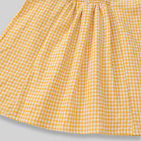 Girls Yellow Gingham Checked Smocked Dress with Duck Embroidery Casual Dresses