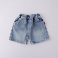 Boys Brown Typographic Print Short Sleeves T-Shirt With Denim Shorts Set Sets