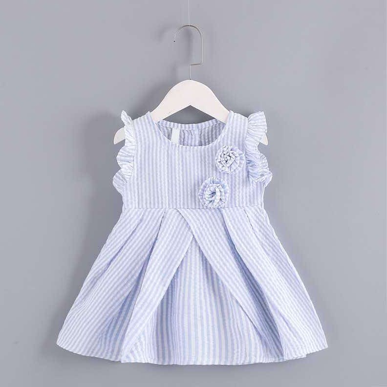 Girls Dress with Flower Applique Casual Dresses Light Blue 1-2 Y 