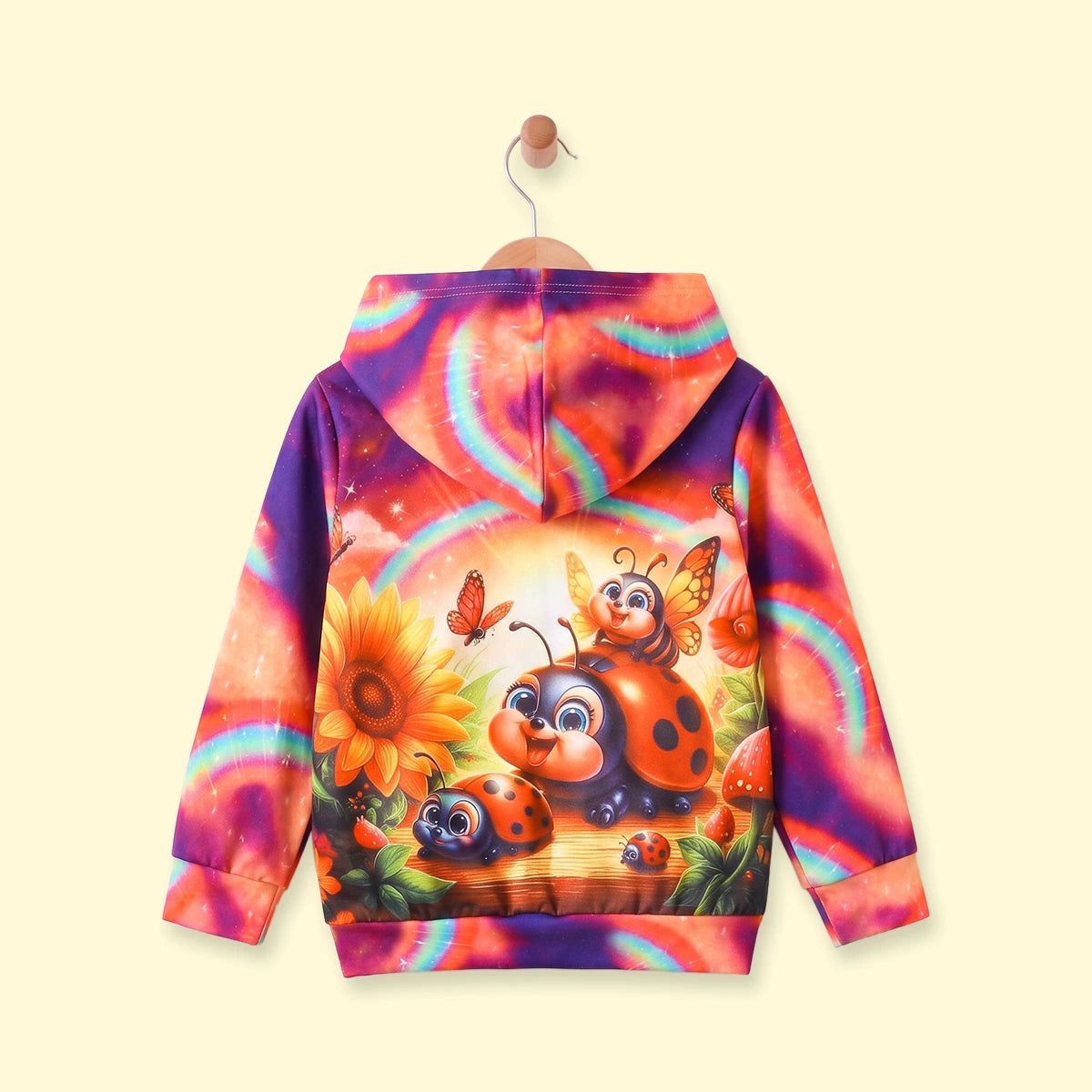 Girls Multicolor Ladybug Print Long Sleeve Hoodie Sweatshirts & Hoodies