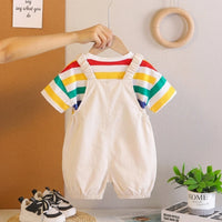 Boys Short Sleeve T-Shirt With Beige Dinosaur Applique Dungaree Sets 2 pc. Sets
