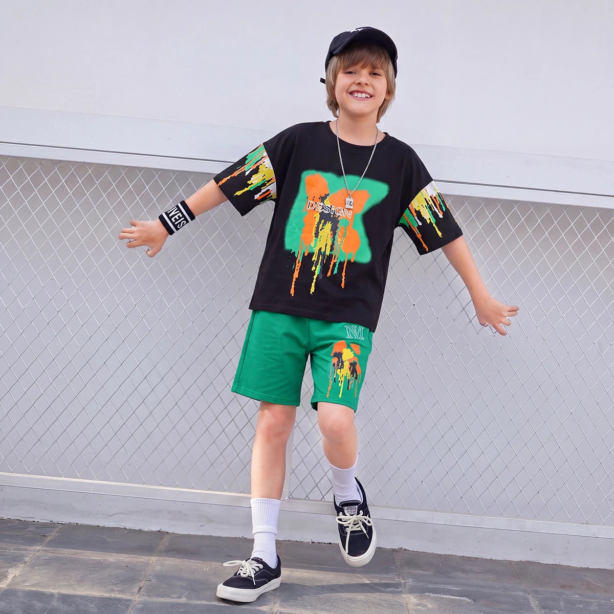 Boys Black Paint Splatter Short Sleeve T-Shirt With Shorts Sets 2 pc. Sets Black 3-4 Y