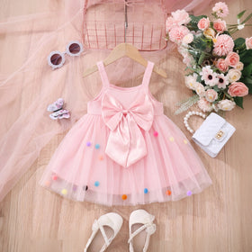 Girls Light Pink Sleeveless Pom Pom Applique Fit & Flare Dress Casual Dresses Light Pink 1-2 Y