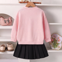 Girls Pink Textured Drop Shoulder Top With Skirt Sets 2 pc. Sets