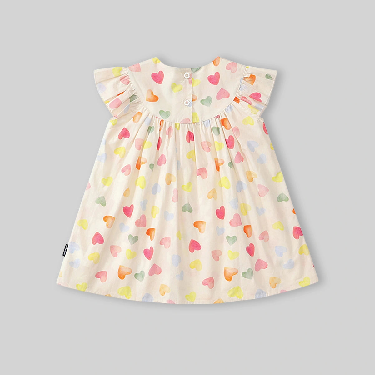 Girls Apricot Heart Printed Flutter Sleeve A-Line Dress Casual Dresses