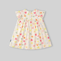 Girls Apricot Heart Printed Flutter Sleeve A-Line Dress Casual Dresses