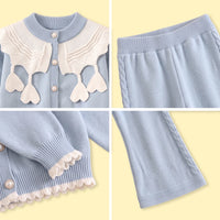 Girls Light Blue Long Sleeves Cardigan & Pants Sets Sets