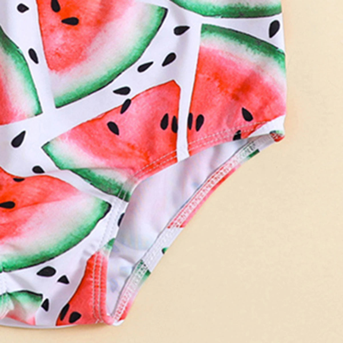 Girls Pink Watermelon Printed One Shoulder Top With Briefs Swimwear Sets Sets