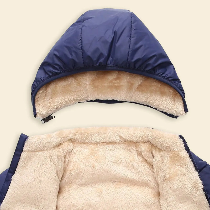 Boys Navy Blue Hooded Puffer Jacket With Sherpa Fleece Lining Coats & Jackets