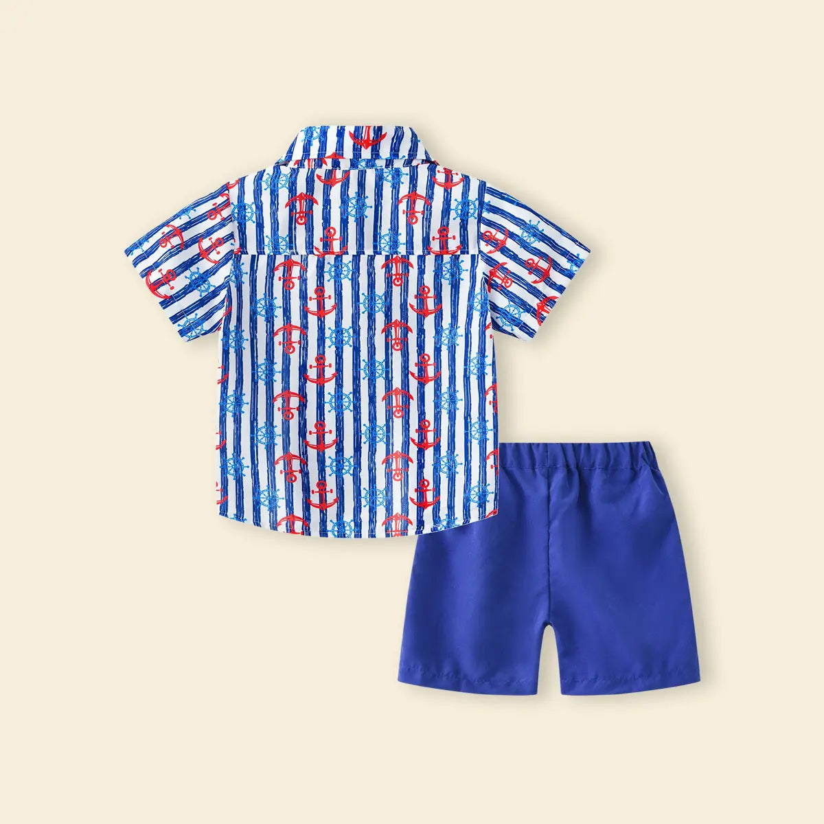 Boys Blue Stripes Short Sleeves Shirt With Shorts Set Sets