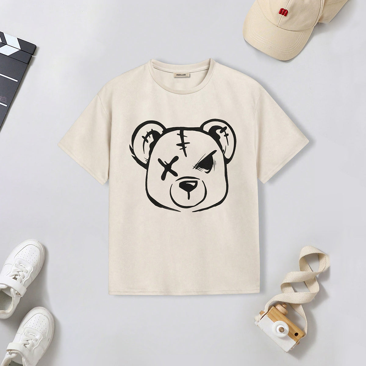 Boys Multicolor Bear Print Short Sleeve T-Shirt ( Pack Of 3 ) Tshirts
