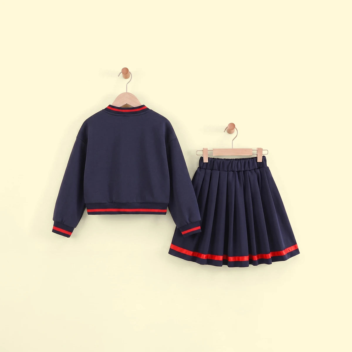 Girls Navy Blue Typography Long Sleeve Jacket With Skirt Sets 2 pc. Sets