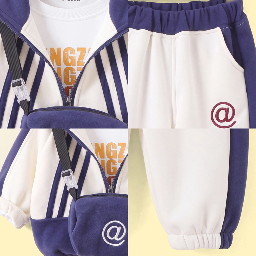 Boys Navy Blue Striped Jacket & Joggers With T-Shirt Sets 3 pc. Sets