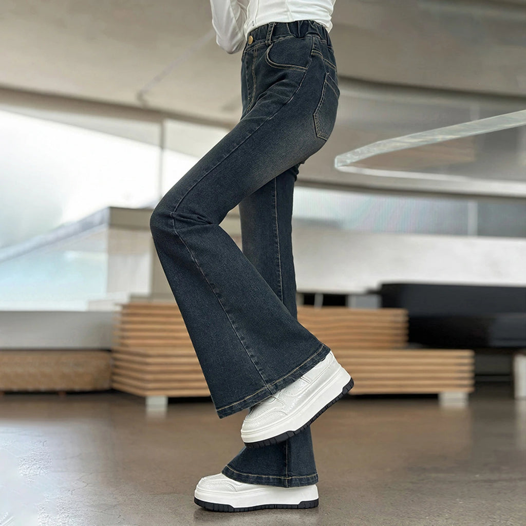 Girls Black Flared Denim Jeans Pants