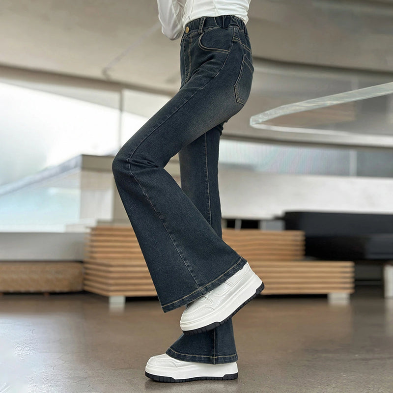 Girls Black Flared Denim Jeans Pants