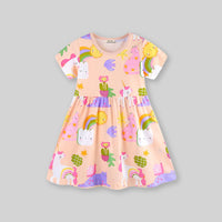 Girls Cartoon Graphic Short Sleeve Fit & Flare Dress Casual Dresses   