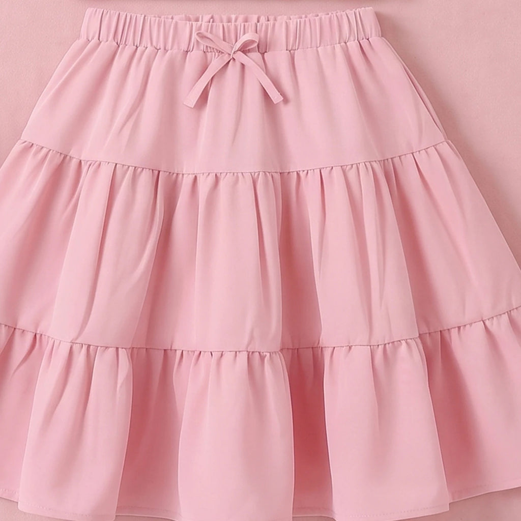Girls White Bow Printed Top With Tiered Skirt Sets 2 pc. Sets