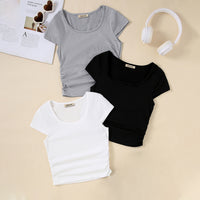 Girls Grey Short Sleeve Round Neck Top ( Pack Of 3) Value Packs