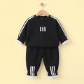 Boys Black Long-Sleeve Crewneck Sweatshirt & Elasticated Pants Sets With White Stripe 2 pc. Sets Black 1-2 Y
