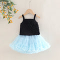 Girls Ruffle Sleeveless Top With Sky Blue Tiered Tulle Skirts Set Sets Sky Blue 3-4 Y