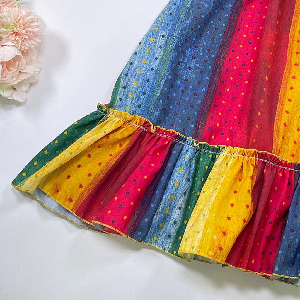 Girls Multicolor Striped Sleeveless A-line Dress Casual Dresses