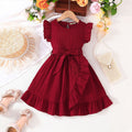 Girls Maroon Flutter Sleeves Bottom Ruffled Fit & Flare Dress Casual Dresses Maroon 3-4 Y