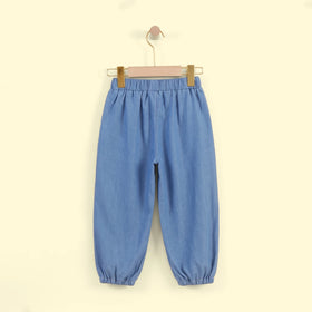 Girls Blue Floral Embroidered Pants Pants
