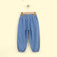 Girls Blue Floral Embroidered Pants Pants
