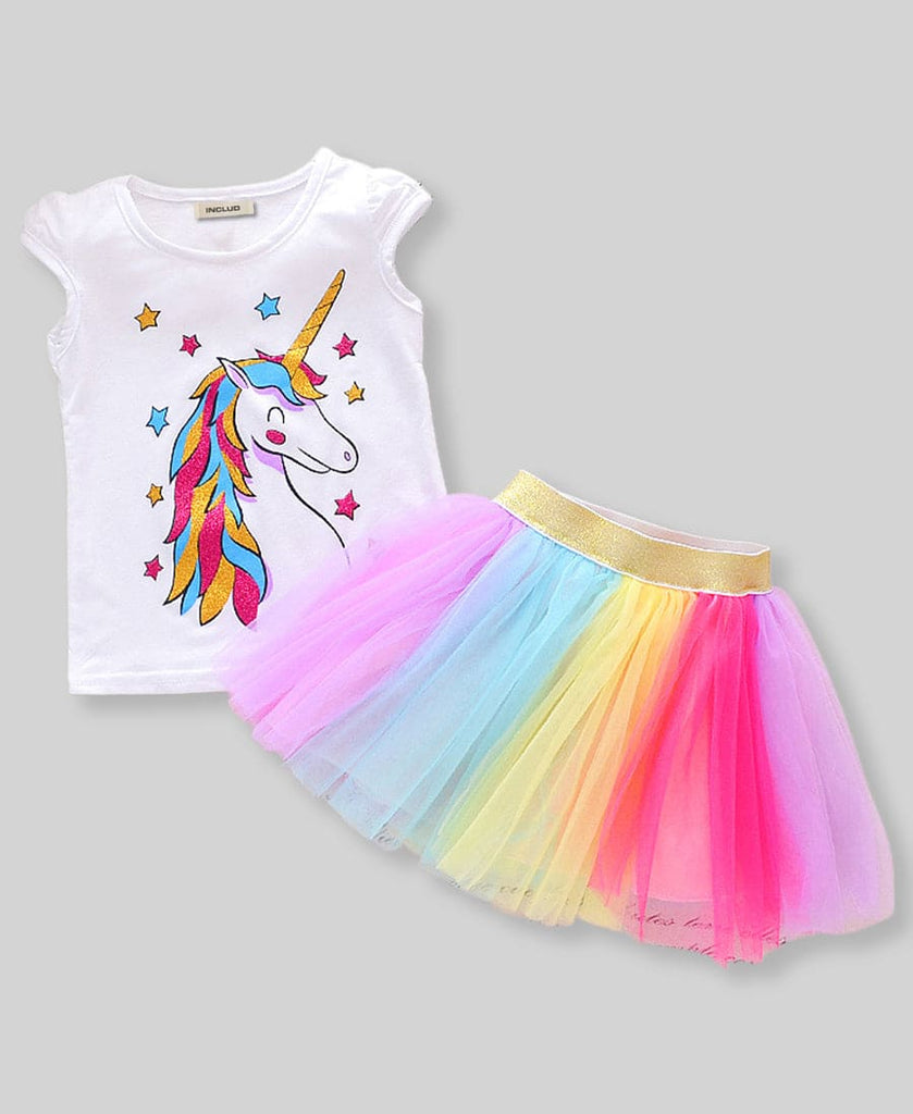 Girls Unicorn T-shirt with Net Skirt Set