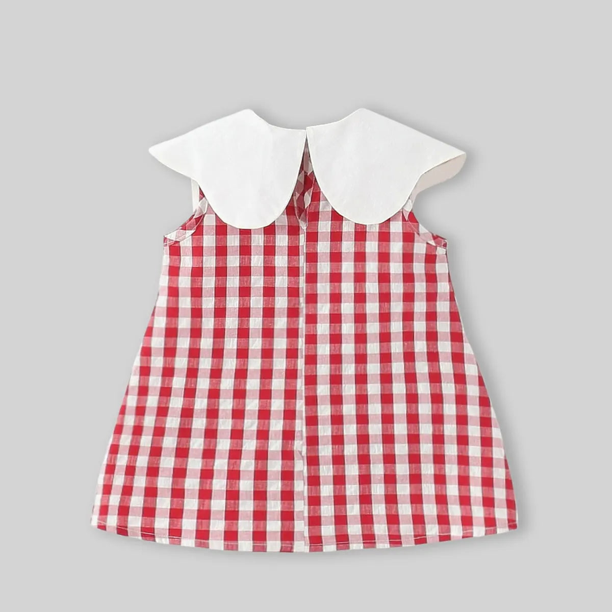 Girls Red Checked A-line Dress With Strawberry Patch Embroidery Casual Dresses