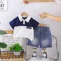 Boys White Typographic Printed Polo T-Shirt With Denim Shorts Sets 2 pc. Sets White 1-2 Y