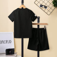 Boys Black Typographic Printed Short Sleeve T-Shirt With Elasticated Shorts Set 2 pc. Sets