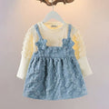 Girls Textured Long Sleeves Dress Casual Wear Dress Blue 18 - 24 M