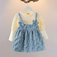 Girls Textured Long Sleeves Dress Casual Wear Dress Blue 18 - 24 M