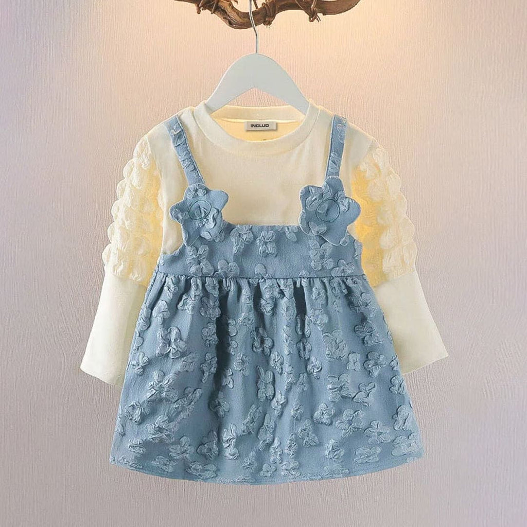 Girls Embellished Long Sleeves Dress Casual Wear Dress Blue 18 - 24 M