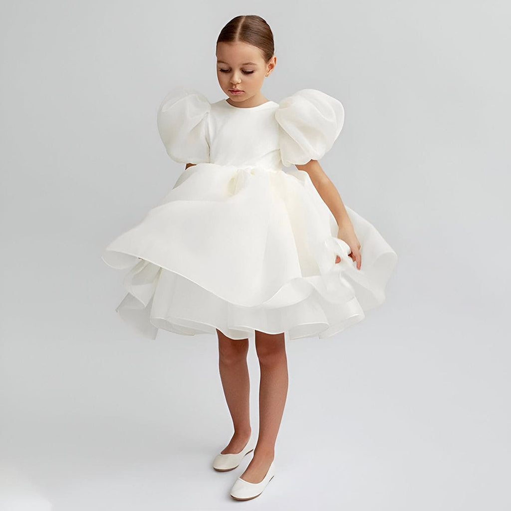 Girls White Puff Sleeves Fit & Flare Dress Party Dresses White 2-3 Y 