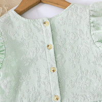 Girls Sea Green Floral Flutter Sleeves Square Neck Top With Shorts Set 2 pc. Sets