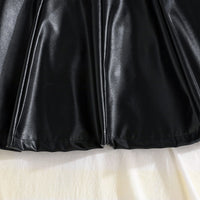 Girls Black Faux Leather Pinafore Dress With Long Sleeves Top Casual Dresses