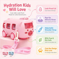 INCLUD Cute Bear Bus Water Bottle for Kids with Straw & Carry Strap Trending Accessories