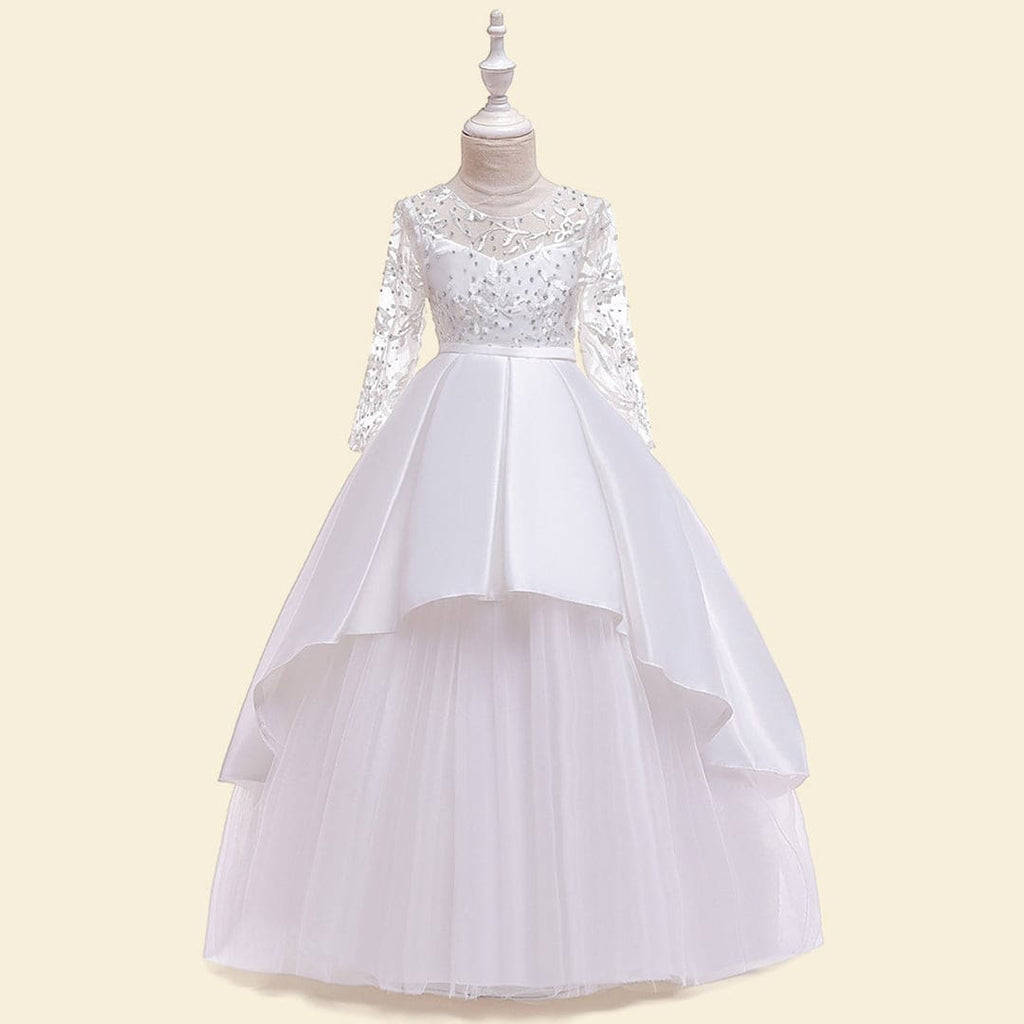 Girls Embroidered Sateen Party Tulle Gown