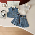 Girls Blue Puff Sleeve Top With Denim Skirt Sets 2 pc. Sets Blue 2-3 Y